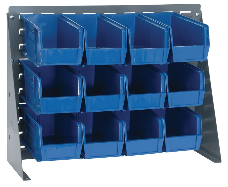 Quantum Louvered Panel Bench Racks with Bins – 27" x 8" x 21" – QBR-2721-230-12 – Blue