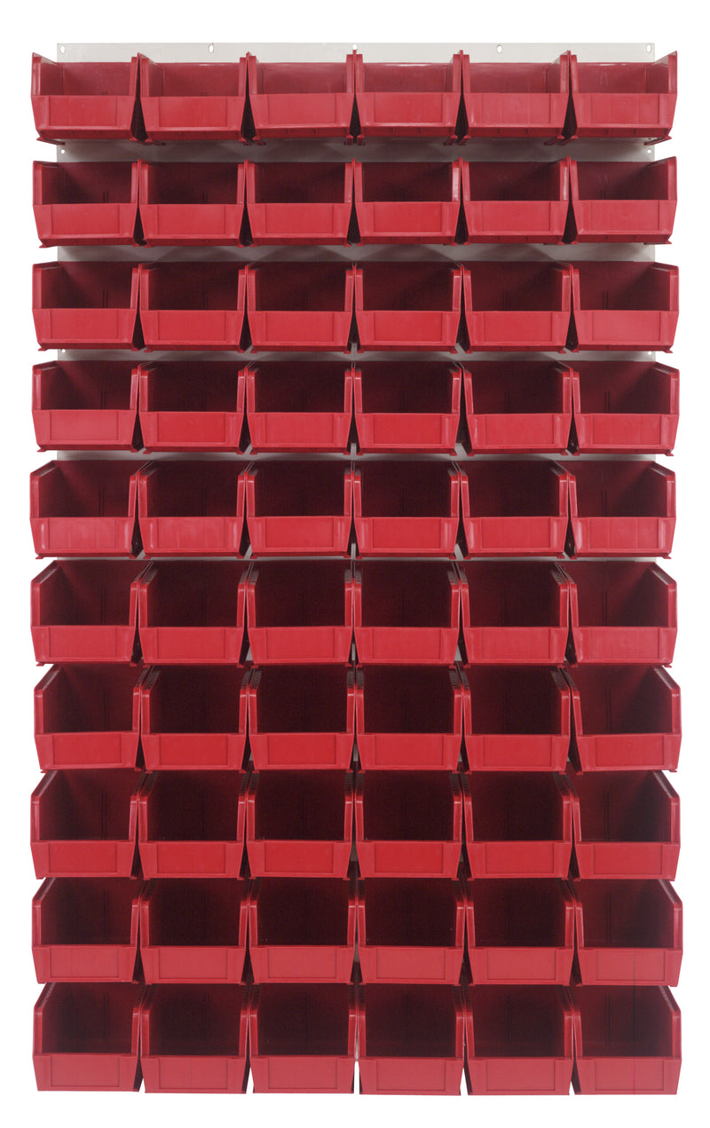 Quantum Louvered Panels with Bins – 36" x 61" – Oyster White – 60 QUS230 Bins – Red