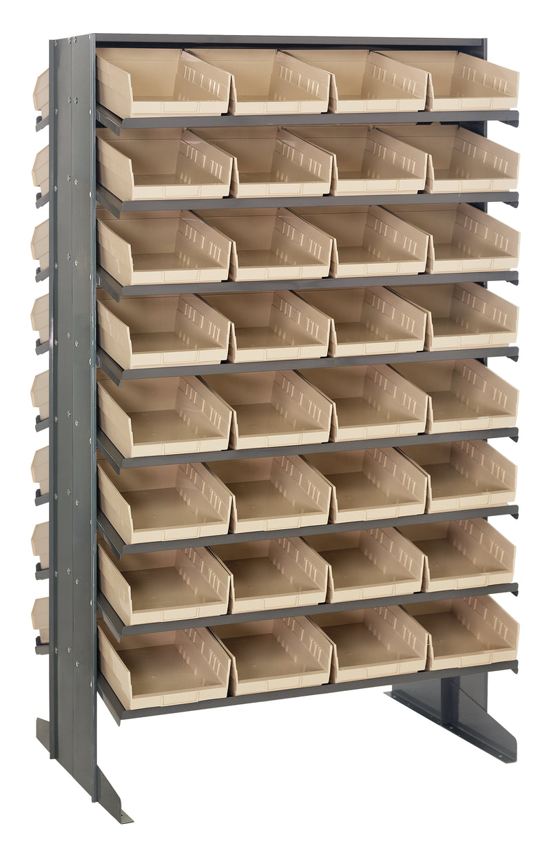 Quantum Double-Sided Pick Racks with Bins – 24" x 36" x 60" – QPRD-107 – Ivory