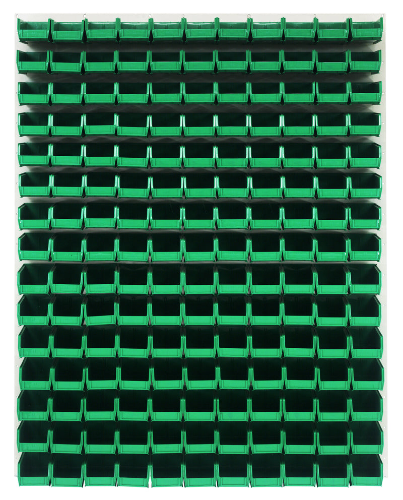 Quantum Louvered Panels with Bins – 48" x 61" – Oyster White – 165 QUS220 Bins – Green