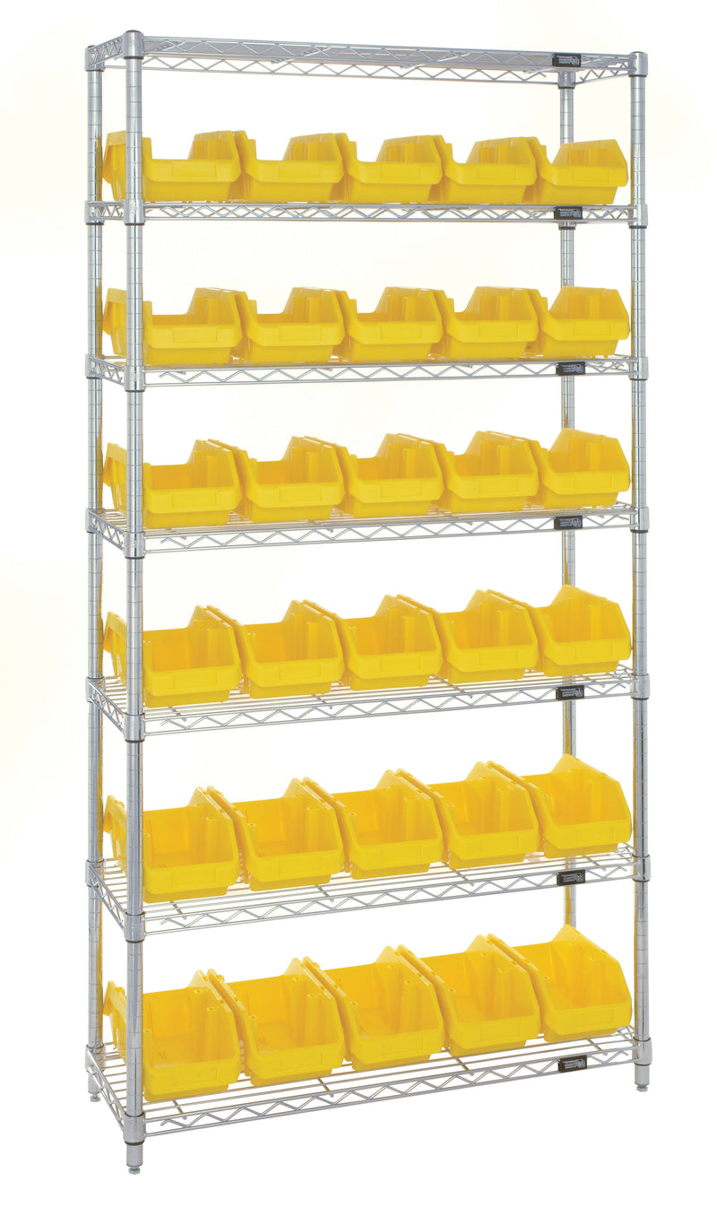 Quantum QuickPick Heavy-Duty Wire Shelving with QuickPick Bins – Complete Package – 36" x 18" x 74" – W7-12-24 to W7-18-24 – W7-12-30 – Yellow