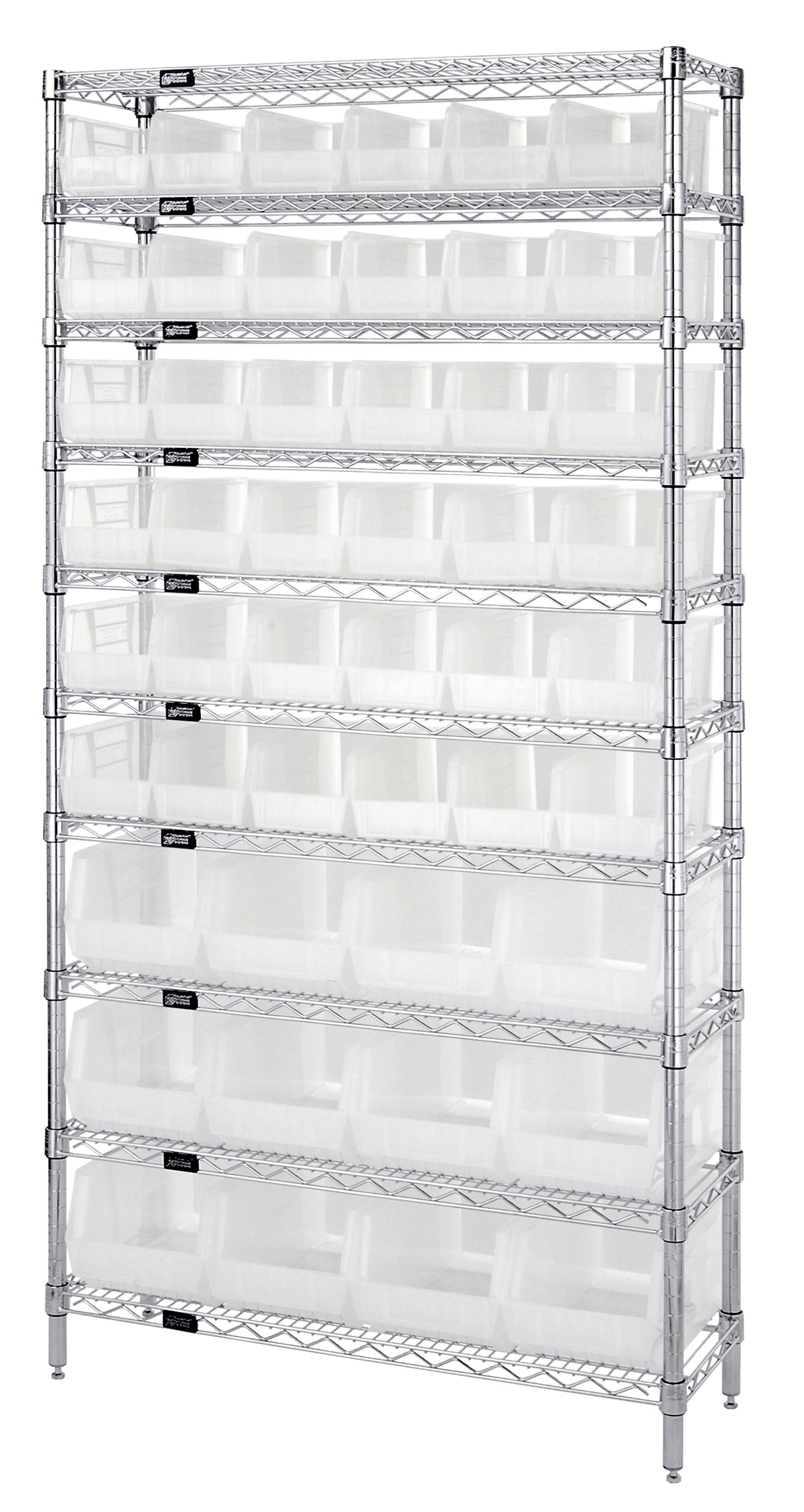 Quantum Clear-View Wire Shelving with Clear Bins – 14" x 36" x 74" – WR10-230240CL – Clear