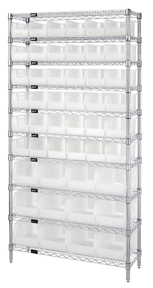 Quantum Clear-View Wire Shelving with Clear Bins – 14" x 36" x 74" – WR10-230240CL – Clear