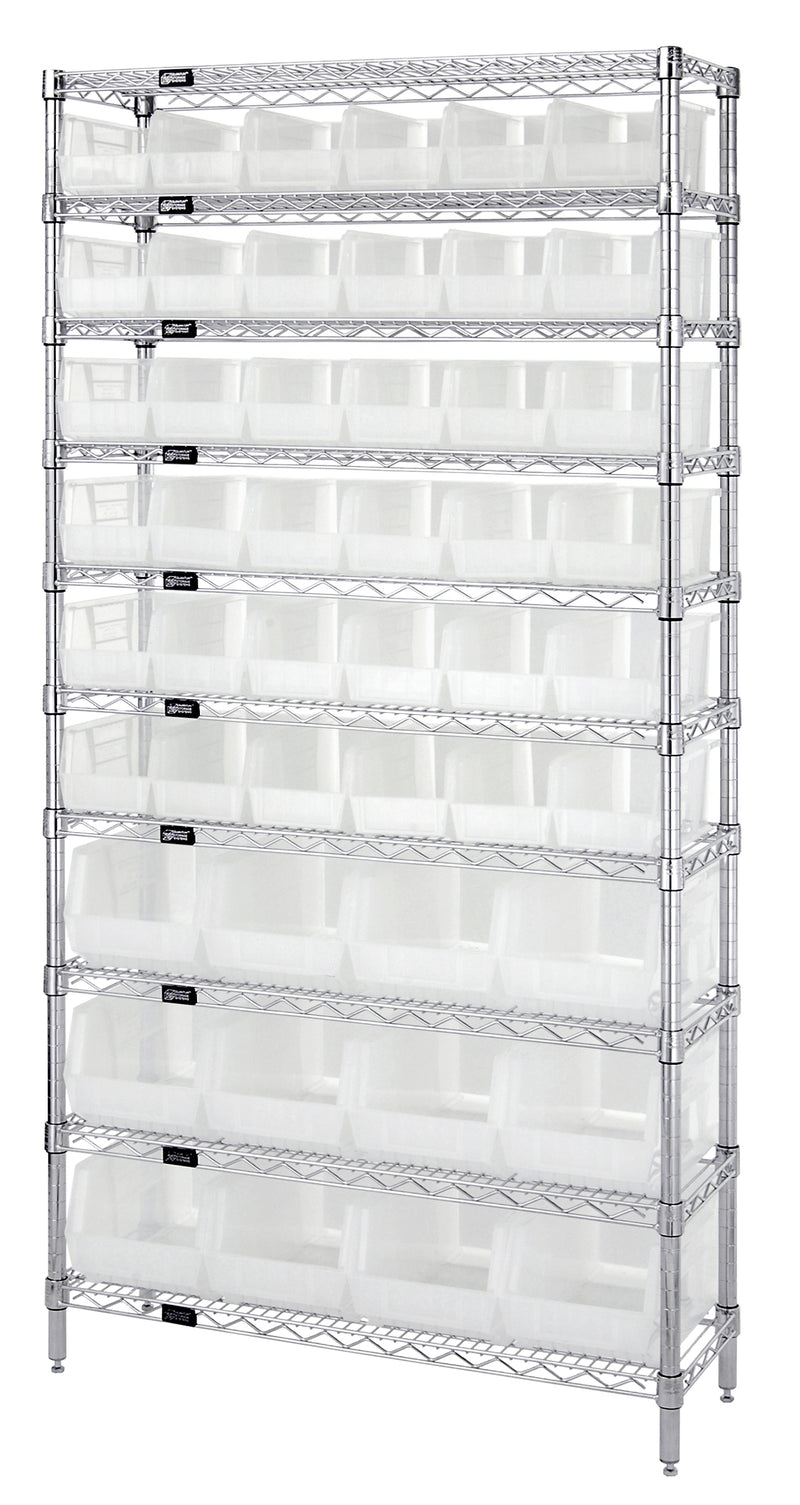 Quantum Clear-View Wire Shelving with Clear Bins – 14" x 36" x 74" – WR10-230240CL – Clear
