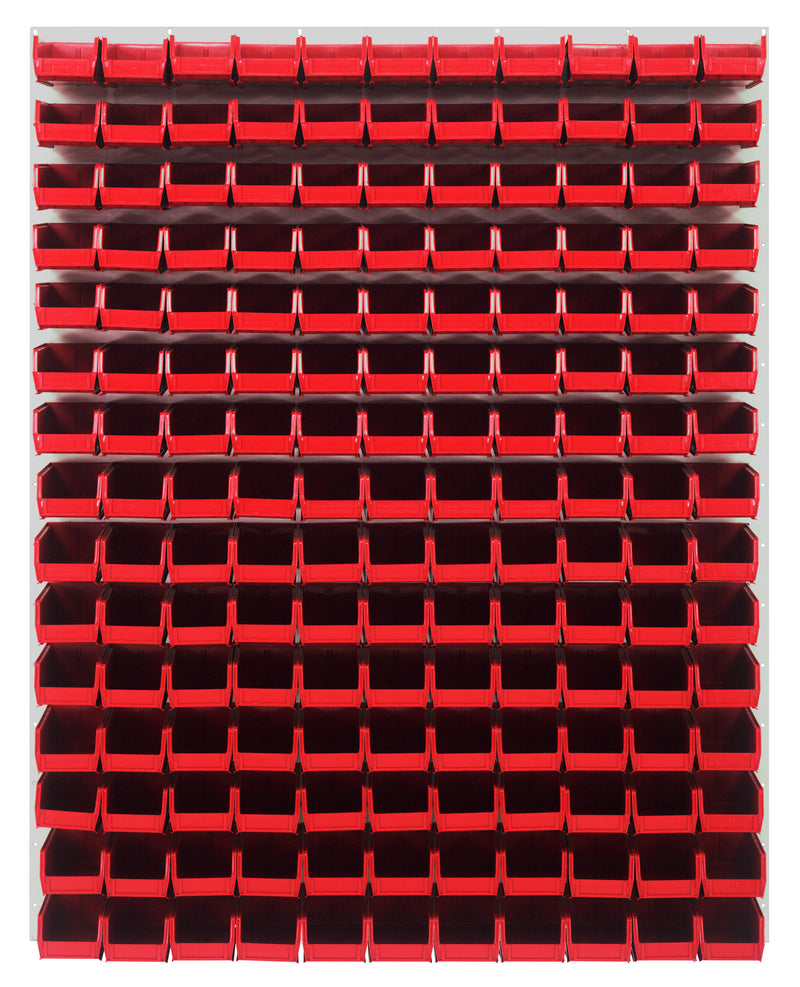 Quantum Louvered Panels with Bins – 48" x 61" – Oyster White – 165 QUS220 Bins – Red