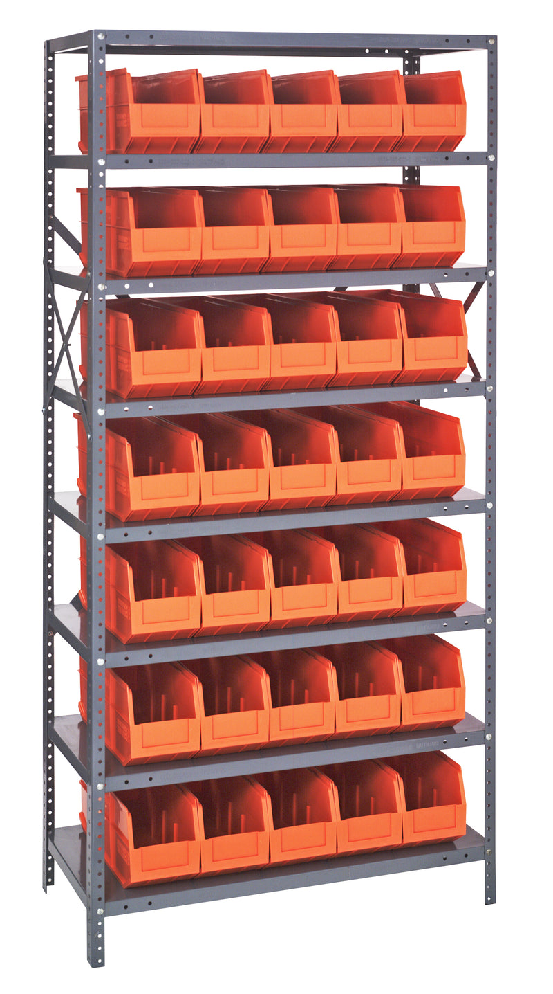 Quantum Steel Shelving with Stackable Shelf Bins – 1275-423 to 1875-461 – 1875-461 – Orange