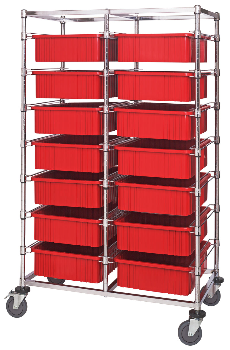 Quantum Dividable Grid Container Bin Carts – 24" x 40" x 69" – BC214069M1D – Red