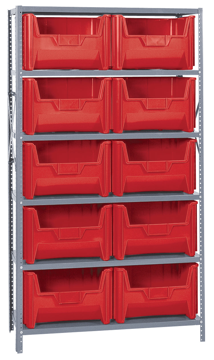 Quantum Giant Stack Steel Shelving with Bins – 18" x 42" x 75" – QSBU-700 – Red