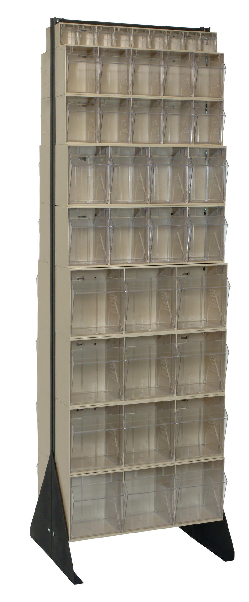 Tall shelving unit with multiple shelves on a white background