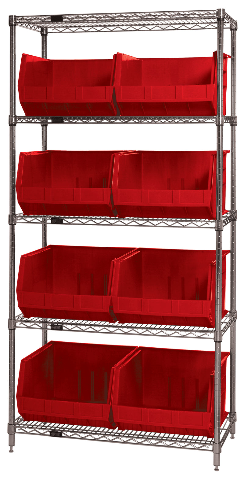 Quantum Stack & Hang Wire Shelving with Bins – 36" x 18" x 74" – WR5-270 – Red