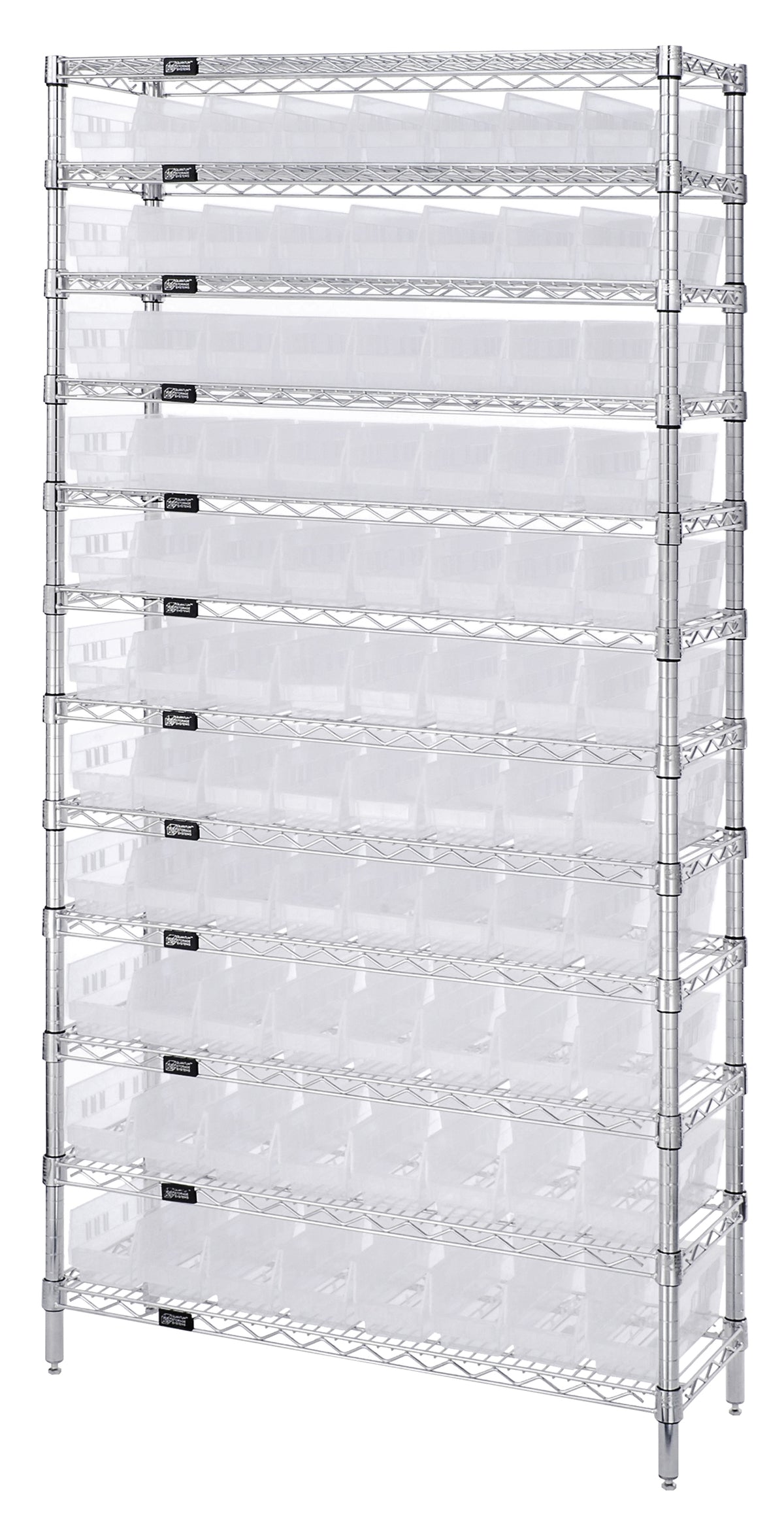 Quantum Clear-View Wire Shelving Systems – 12" x 36" x 74" – WR12-101CL – Clear