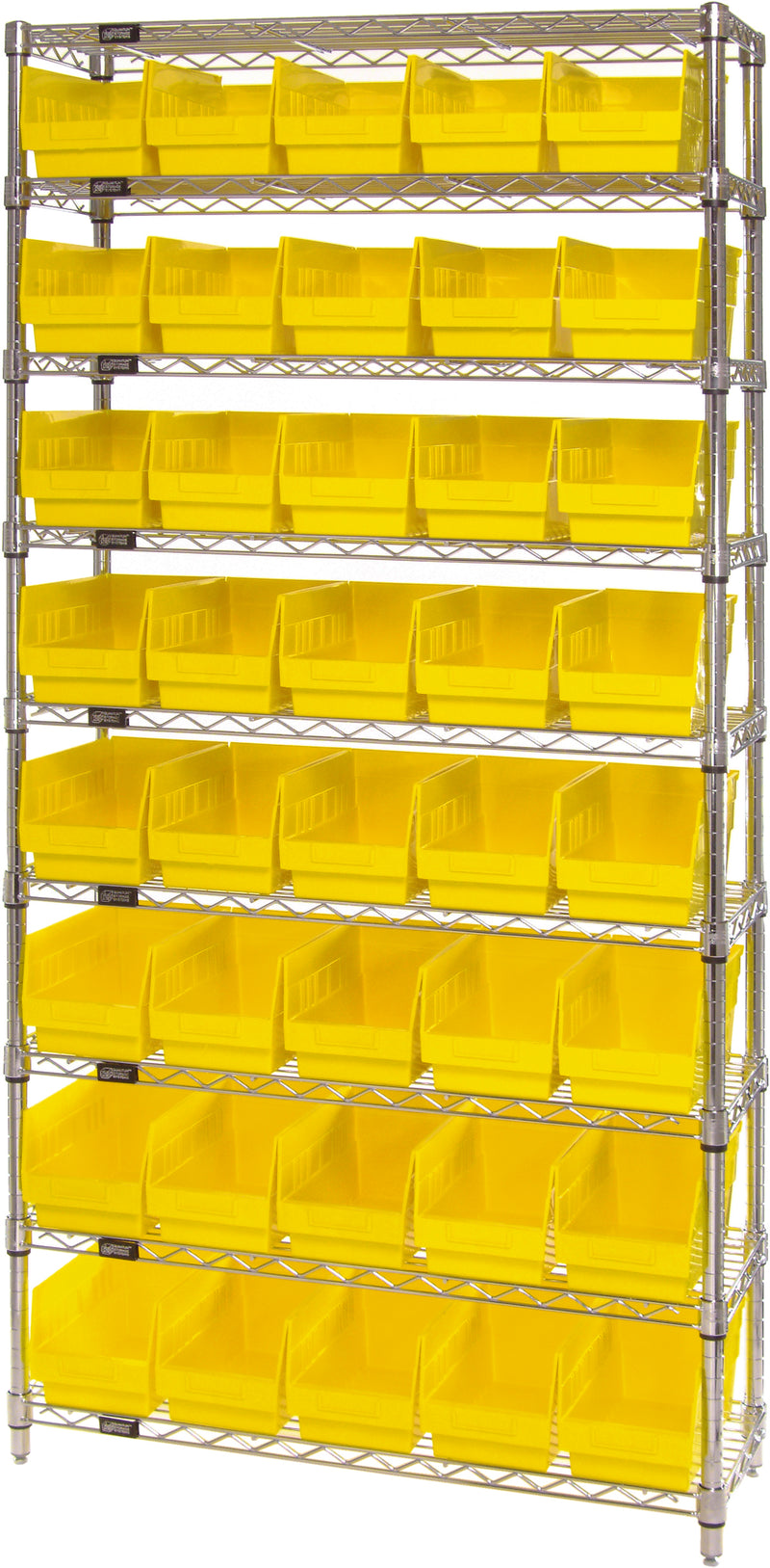 Quantum Store-More 6" Shelf Bin Wire Shelving Systems with Bins – 12" x 36" x 74" – WR9-202 – Yellow
