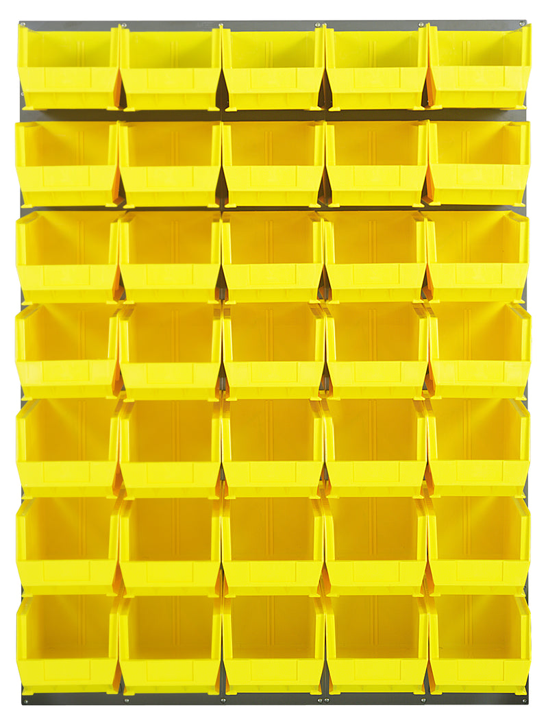Quantum Louvered Panels with Bins – 48" x 61" – Gray – 35 QUS240 Bins – Yellow