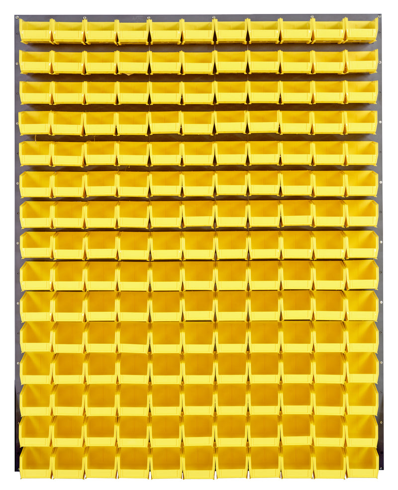 Quantum Louvered Panels with Bins – 48" x 61" – Gray – 165 QUS220 Bins – Yellow