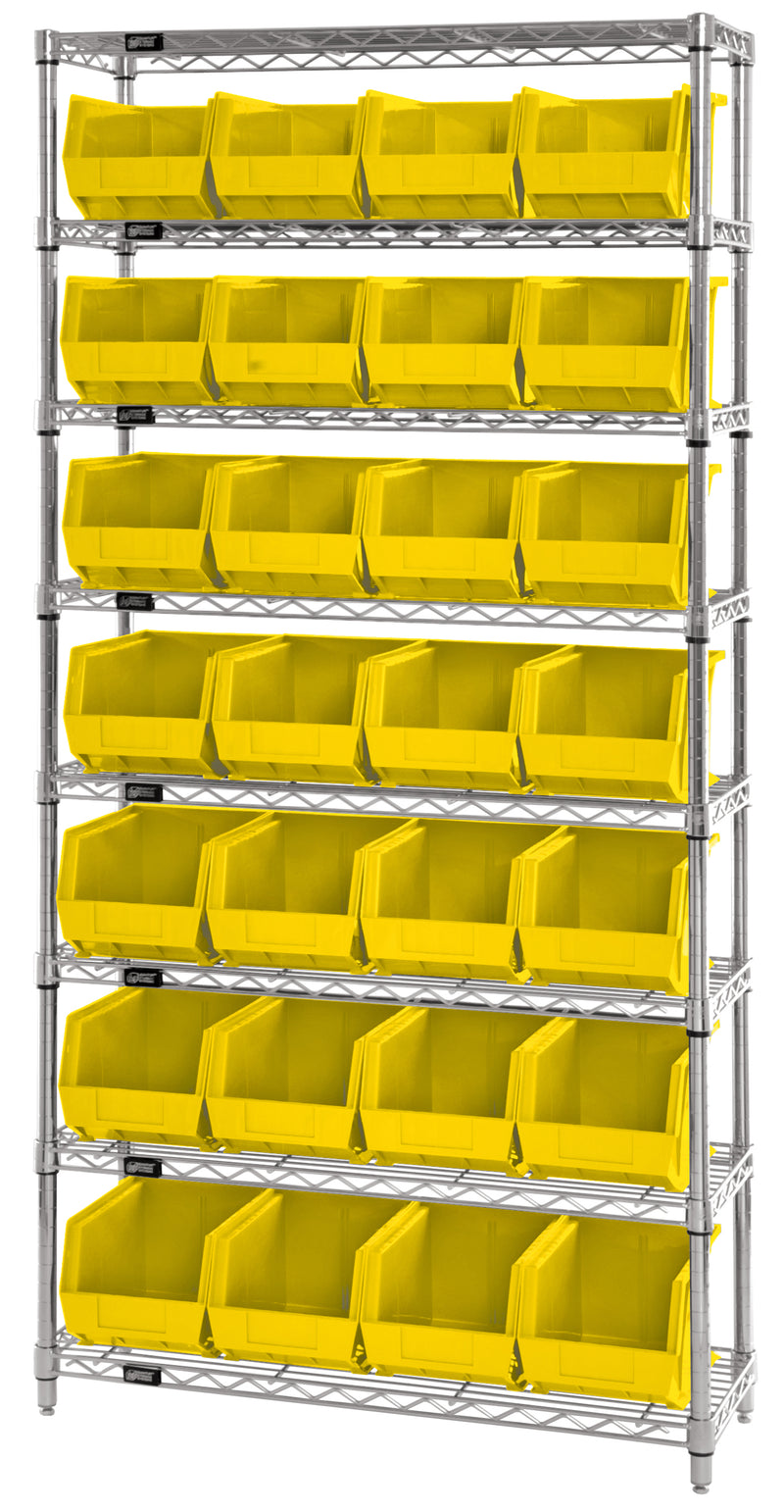 Quantum Stack & Hang Wire Shelving with Bins – 36" x 12" x 74" – WR7-245BK
