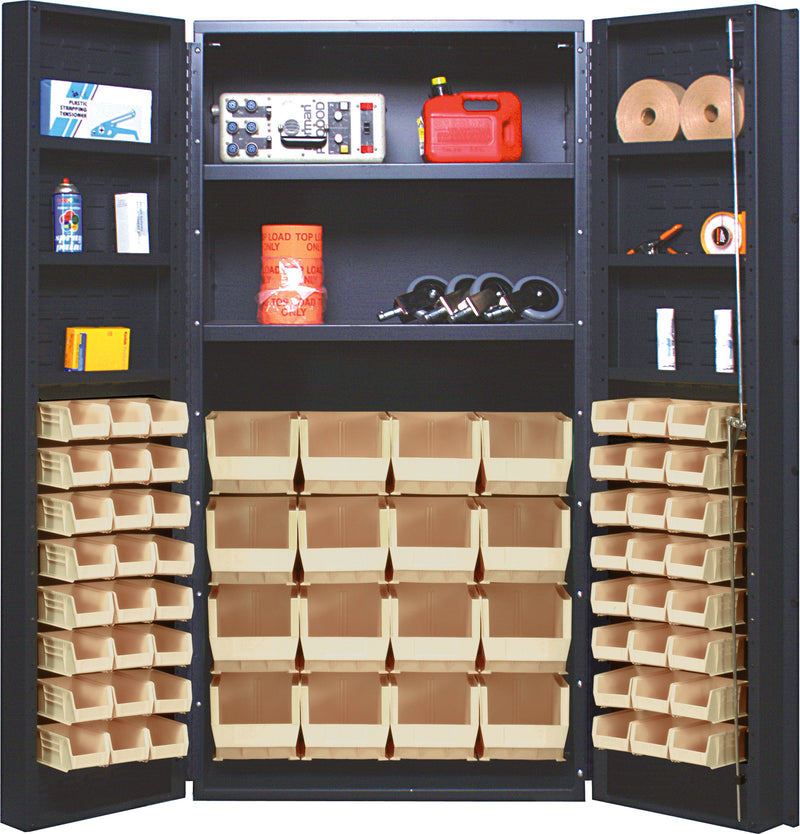 Quantum 36" Welded Storage Cabinet with 32 Bins - QSC-32-2S-6DS – gray – Ivory