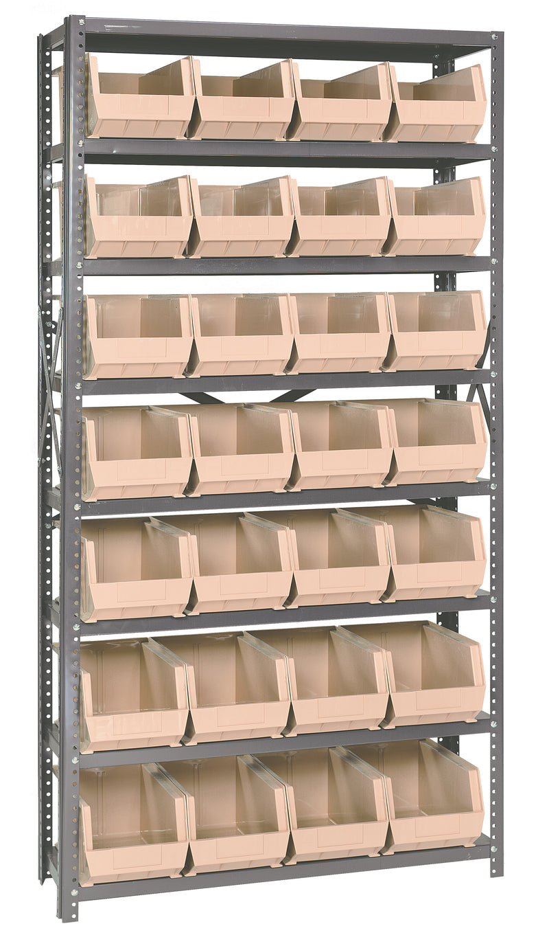 Quantum Stack & Hang Steel Shelving with Bins – 12" x 36" x 75" – QSBU-240 – Ivory