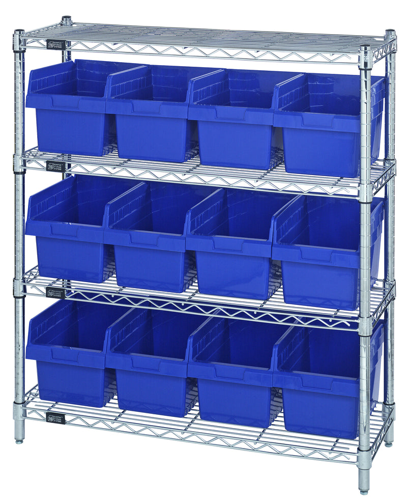 Quantum Store-Max 8" Shelf Bin Wire Shelving Systems with Bins – WR4-39-1236-801 to WR8-802 – WR4-39-1236-807 – Blue