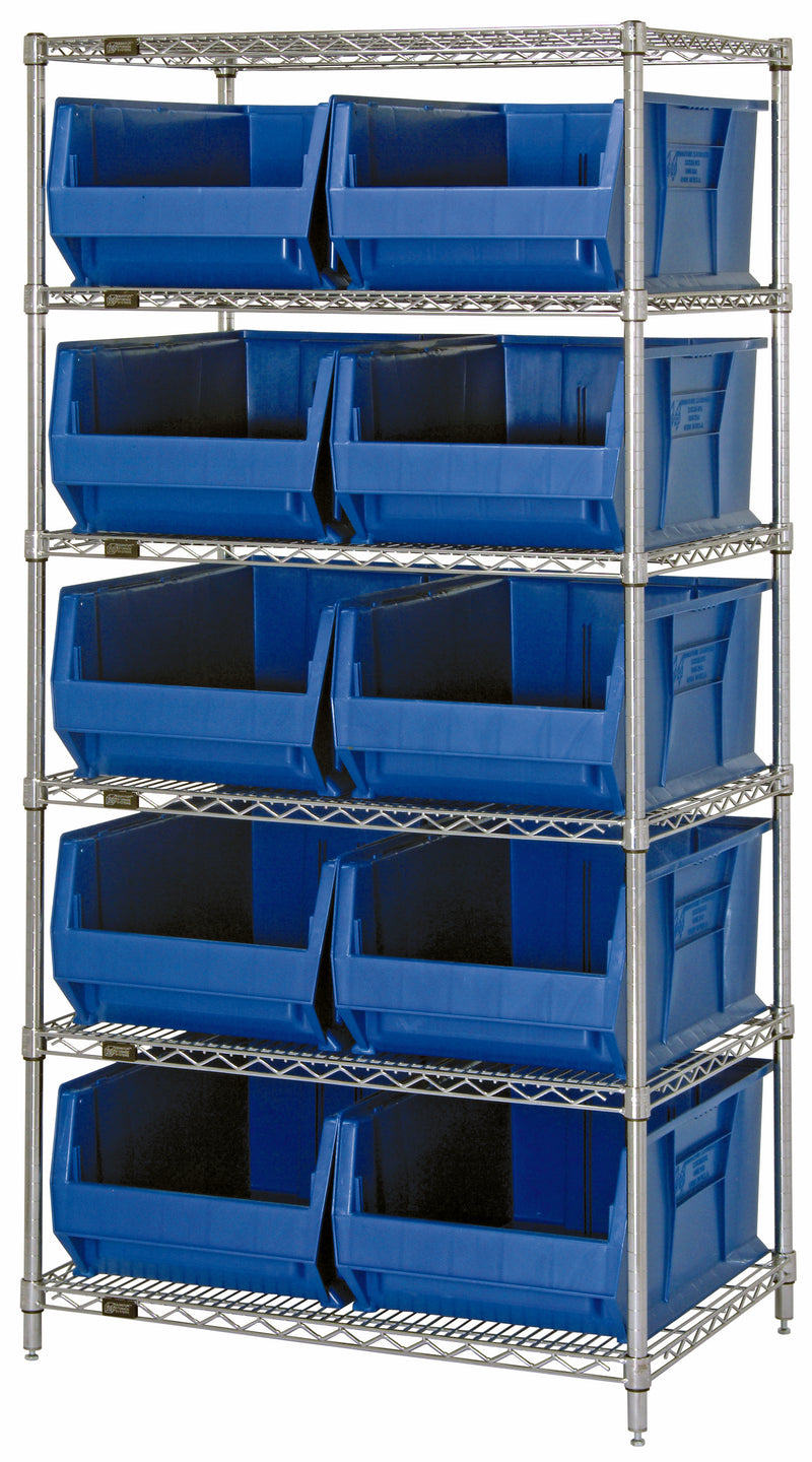 Quantum 30" & 36" Wire Shelving Systems – 36" x 30" x 74" – WR6-974 – Blue