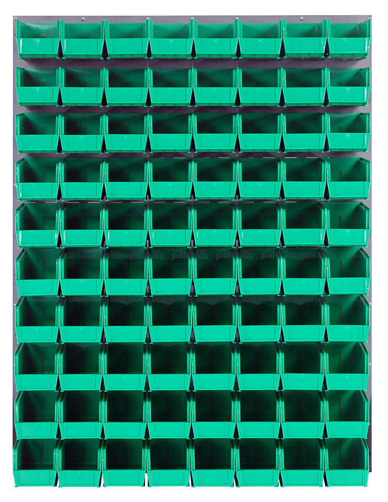 Quantum Louvered Panels with Bins – 48" x 61" – Gray – 80 QUS230 Bins – Green