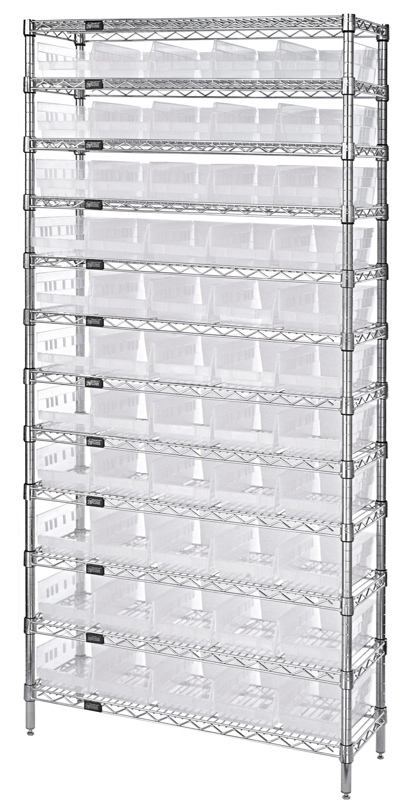 Quantum Clear-View Wire Shelving Systems – 12" x 36" x 74" – WR12-102CL – Clear