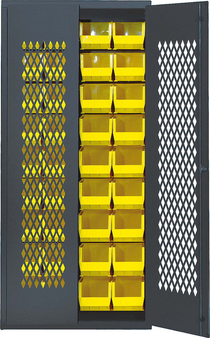 Quantum Storage Cabinets with Bins – 18" x 36" x 78" – MESH Series – MESH-240 – Yellow