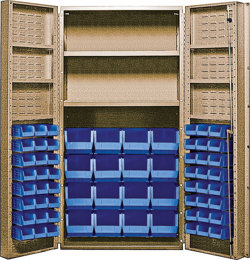 Quantum 36" Welded Storage Cabinet with 32 Bins - QSC-32-2S-6DS – beige – Blue