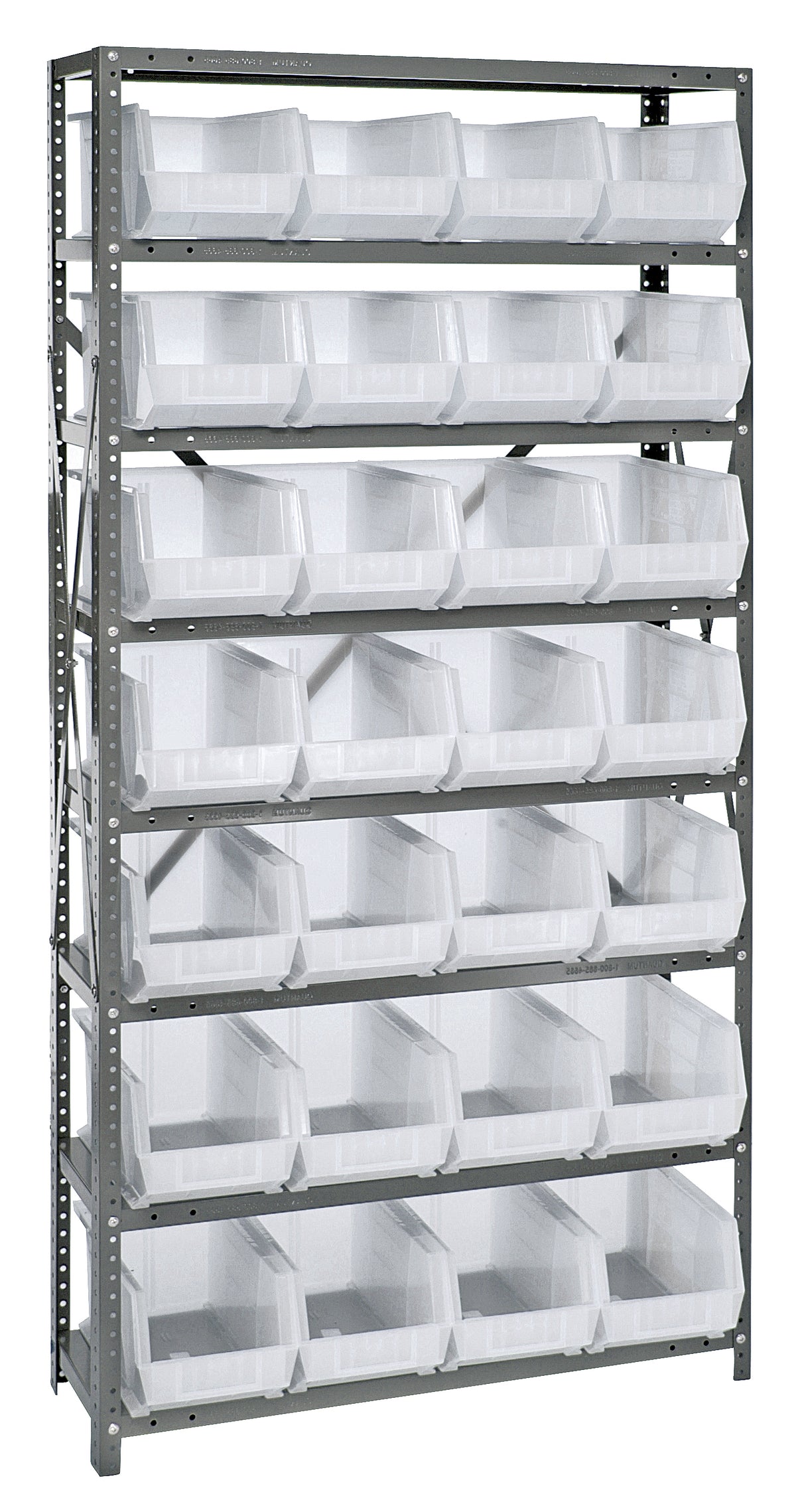 Quantum Clear-View Steel Shelving with Clear Bins – 12" x 36" x 75" – QSBU-240CL
