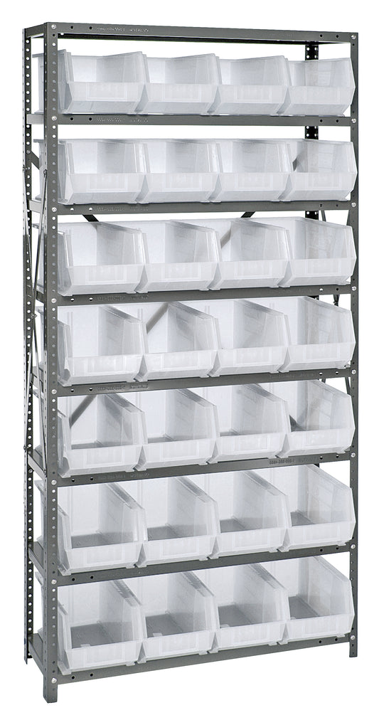 Quantum Clear-View Steel Shelving with Clear Bins – 12" x 36" x 75" – QSBU-240CL