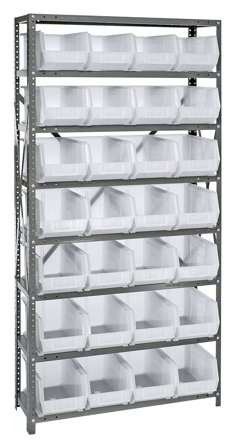 Quantum Clear-View Steel Shelving with Clear Bins – 12" x 36" x 75" – QSBU-240CL