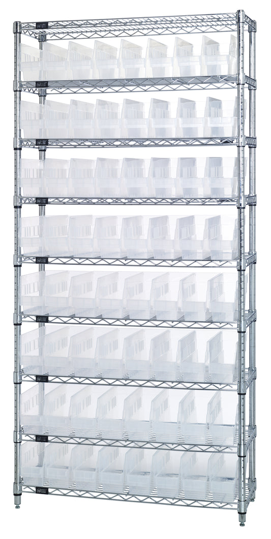 Quantum Clear-View Wire Shelving with Shelf Bins – WR9-201CL to WR9-206CL – WR9-201CL – Clear