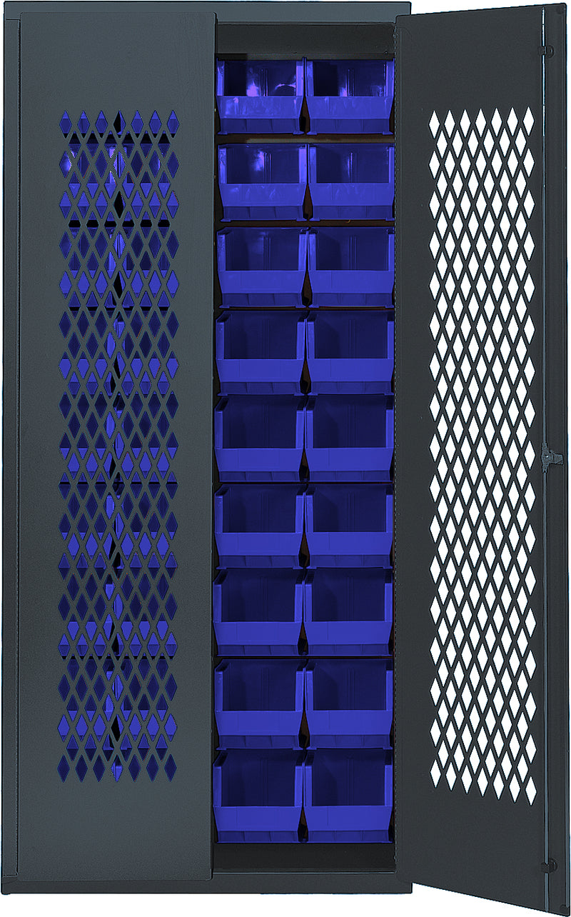 Quantum Storage Cabinets with Bins – 18" x 36" x 78" – MESH Series – MESH-240 – Blue