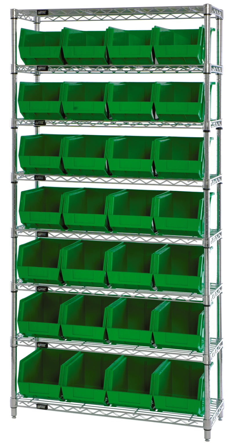 Quantum Stack & Hang Wire Shelving with Bins – 36" x 12" x 74" – WR7-245BK