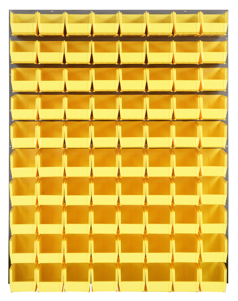 Quantum Louvered Panels with Bins – 48" x 61" – Gray – 80 QUS230 Bins – Yellow