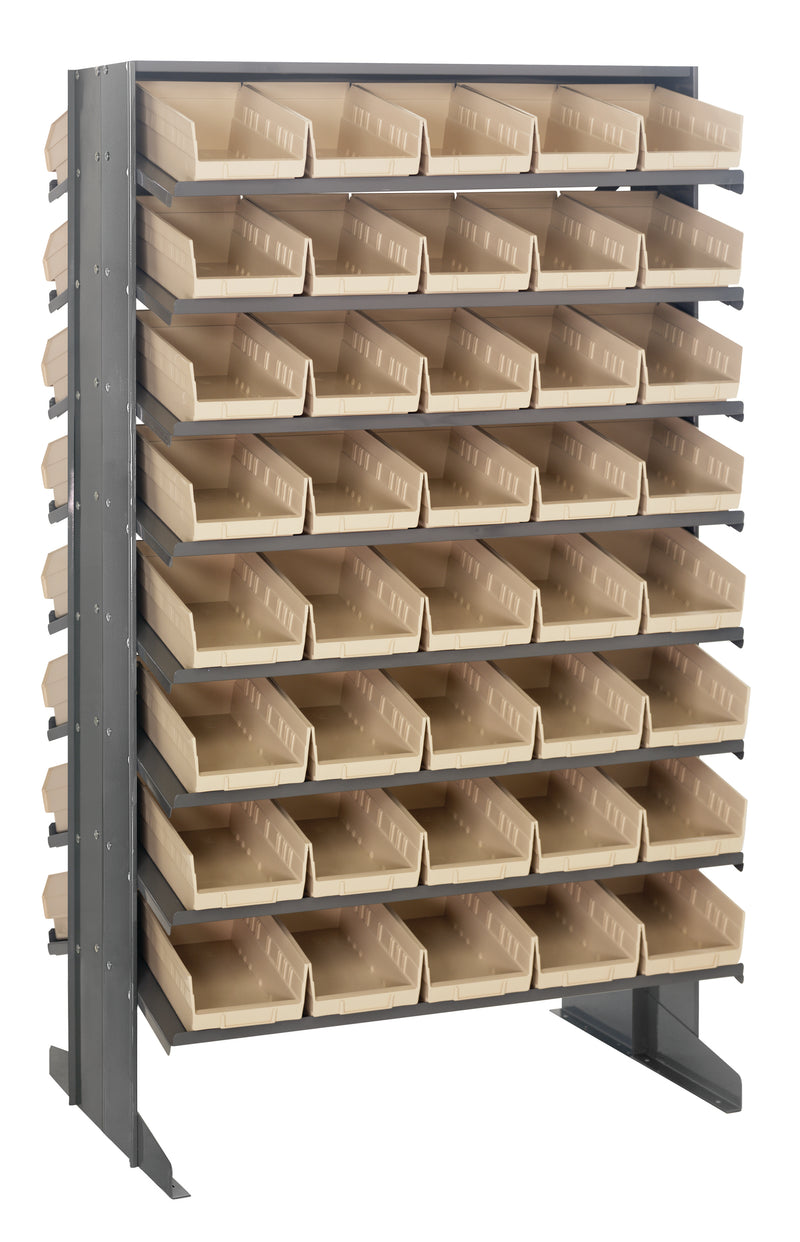 Quantum Double-Sided Pick Racks with Bins – 24" x 36" x 60" – QPRD-102 – Ivory