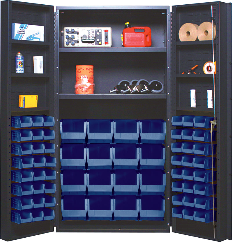 Quantum 36" Welded Storage Cabinet with 32 Bins - QSC-32-2S-6DS – gray – Blue
