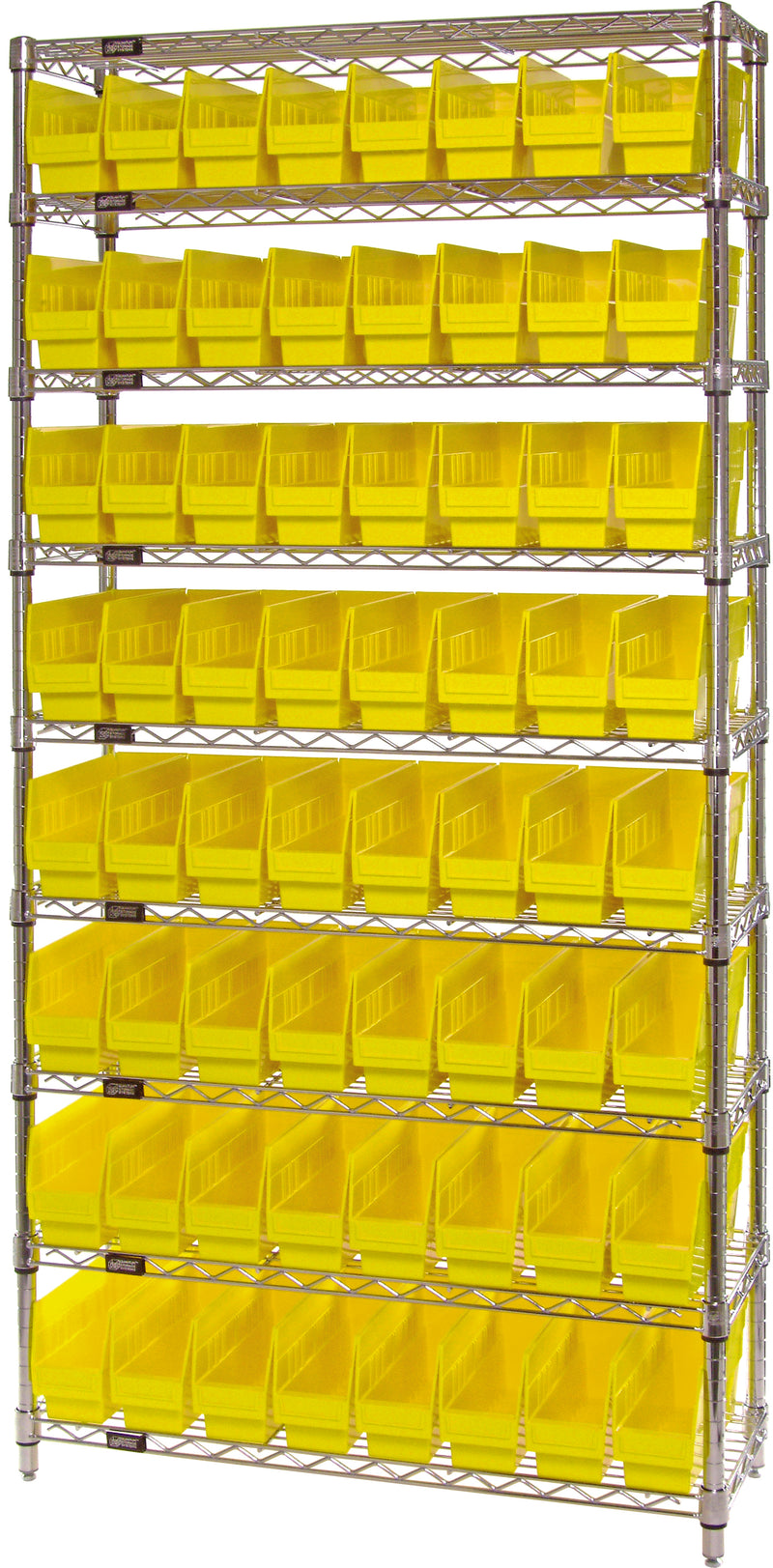Quantum Store-More 6" Shelf Bin Wire Shelving Systems with Bins – 12" x 36" x 74" – WR9-201 – Yellow