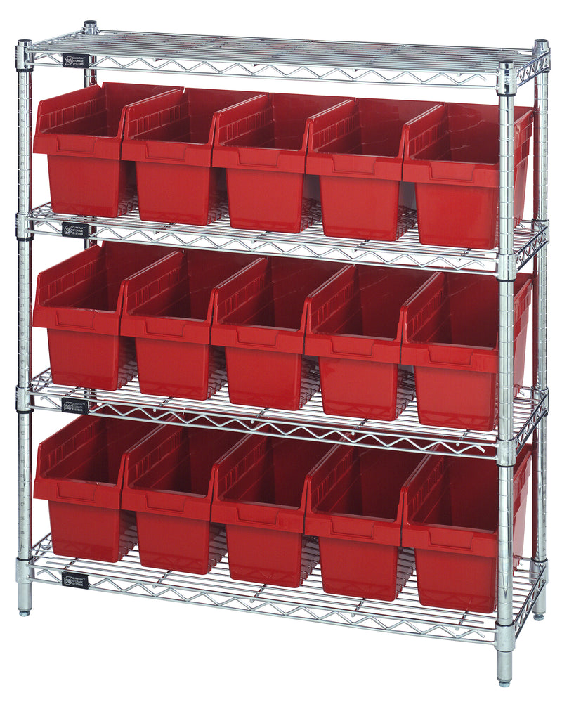 Quantum Store-Max 8" Shelf Bin Wire Shelving Systems with Bins – WR4-39-1236-801 to WR8-802 – WR4-39-1236-802 – Red