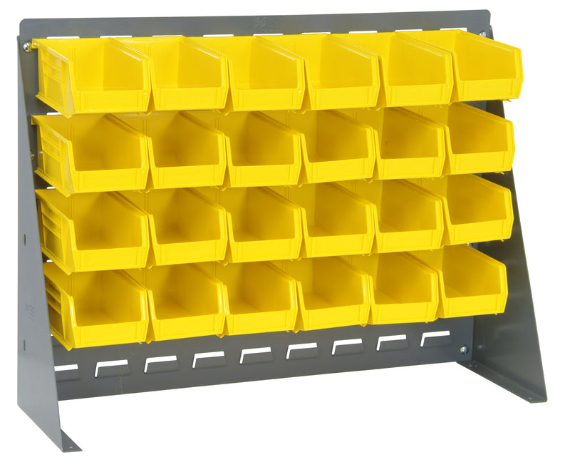 Quantum Louvered Panel Bench Racks with Bins – 27" x 8" x 21" – QBR-2721-220-24 – Yellow