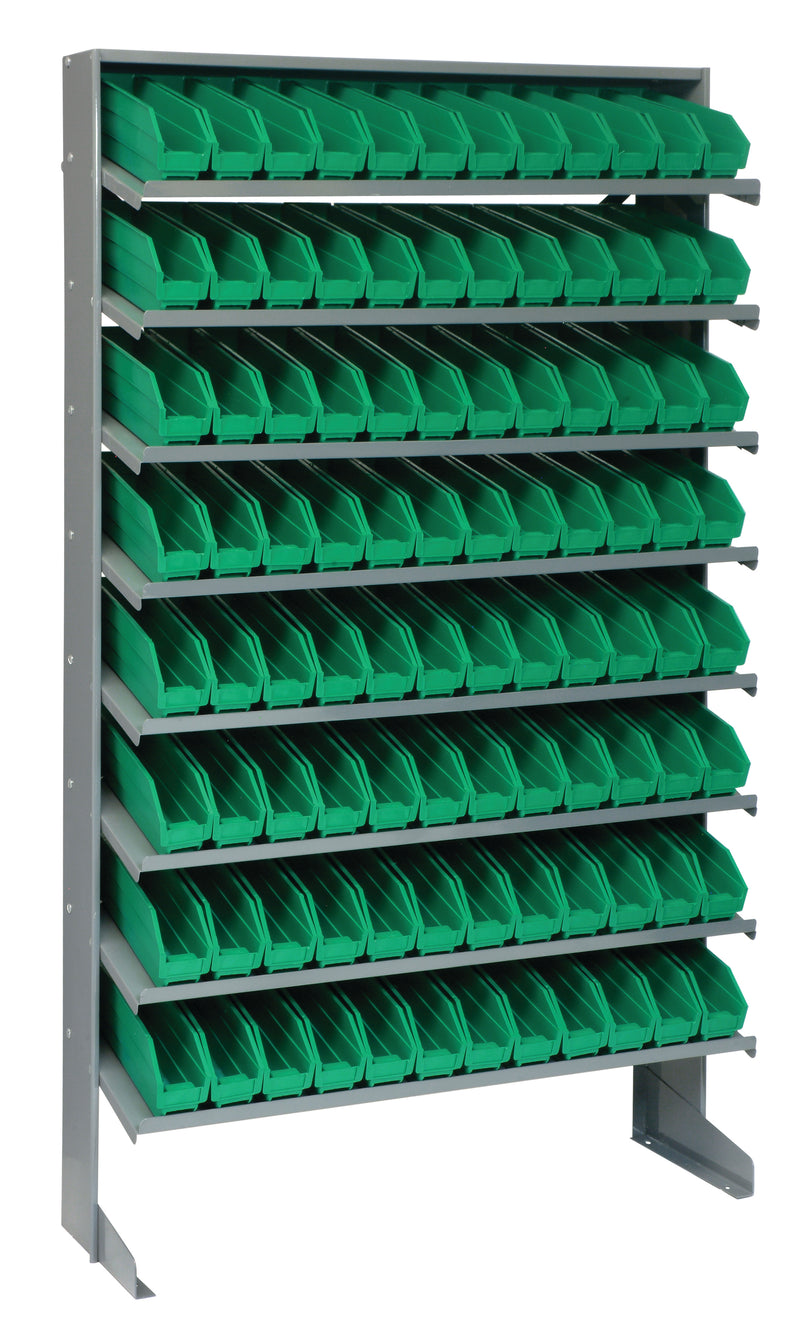 Quantum Single-Sided Pick Racks with Bins – 12" x 36" x 60" – QPRS-100 – Green