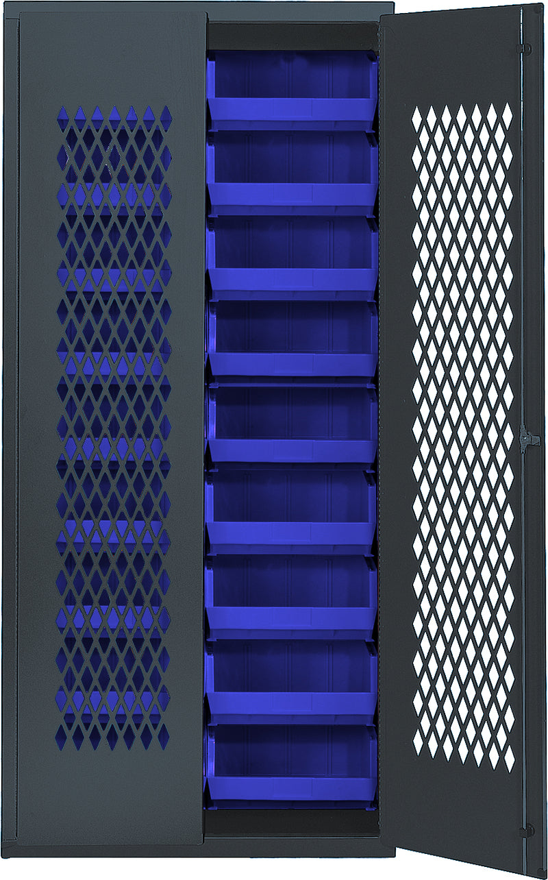 Quantum Storage Cabinets with Bins – 18" x 36" x 78" – MESH Series – MESH-250 – Blue