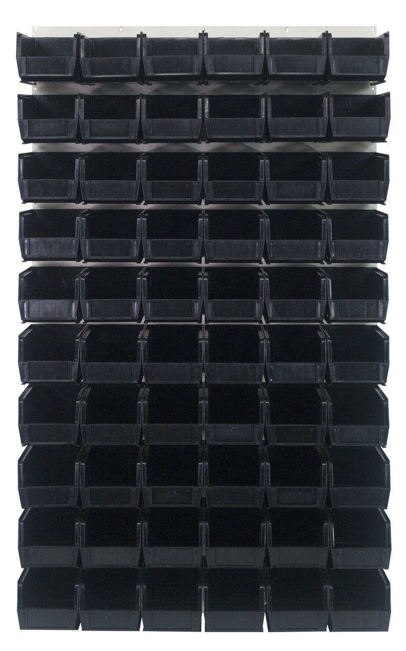 Quantum Louvered Panels with Bins – 36" x 61" – Oyster White – 60 QUS230 Bins – Black