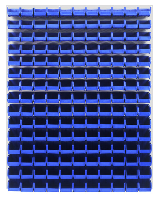 Quantum Louvered Panels with Bins – 48" x 61" – Oyster White – 165 QUS220 Bins – Blue