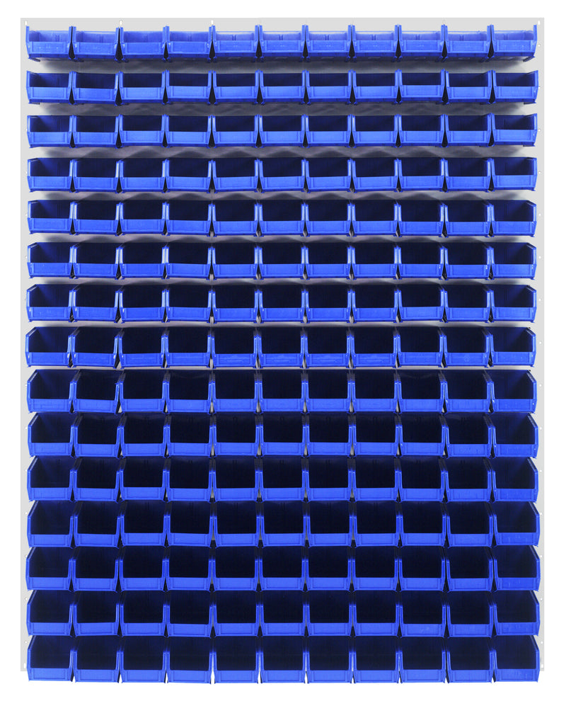 Quantum Louvered Panels with Bins – 48" x 61" – Oyster White – 165 QUS220 Bins – Blue