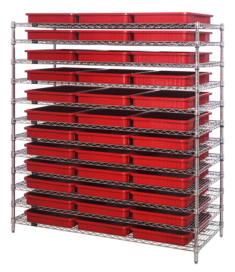 Quantum chrome wire shelving with dividable grid containers