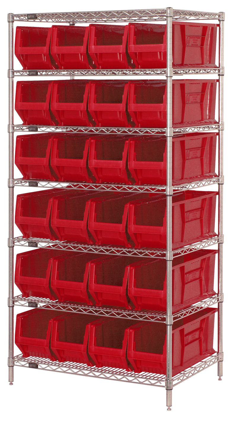 Quantum 24" Wire Shelving Systems – 36" x 24" x 74" – WR6-953 to WR8-950 – WR7-951 – Red
