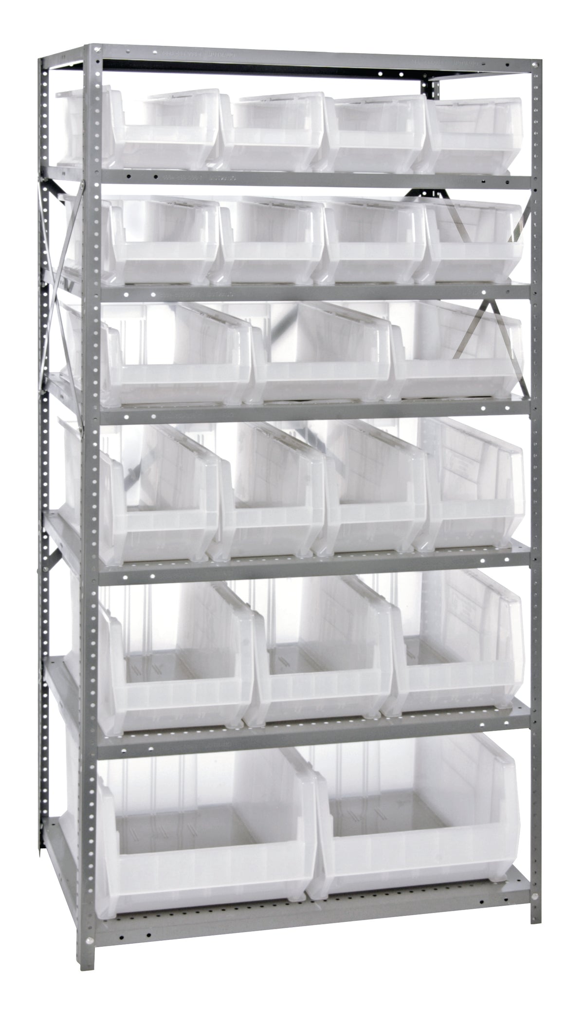 Quantum Clear-View Steel Shelving with Clear Containers – 24" x 36" x 75" – 2475-20-MIXCL to 2475-954CL – 2475-20-MIXCL – Clear