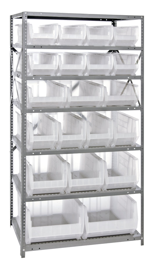Quantum Clear-View Steel Shelving with Clear Containers – 24" x 36" x 75" – 2475-20-MIXCL to 2475-954CL – 2475-20-MIXCL – Clear