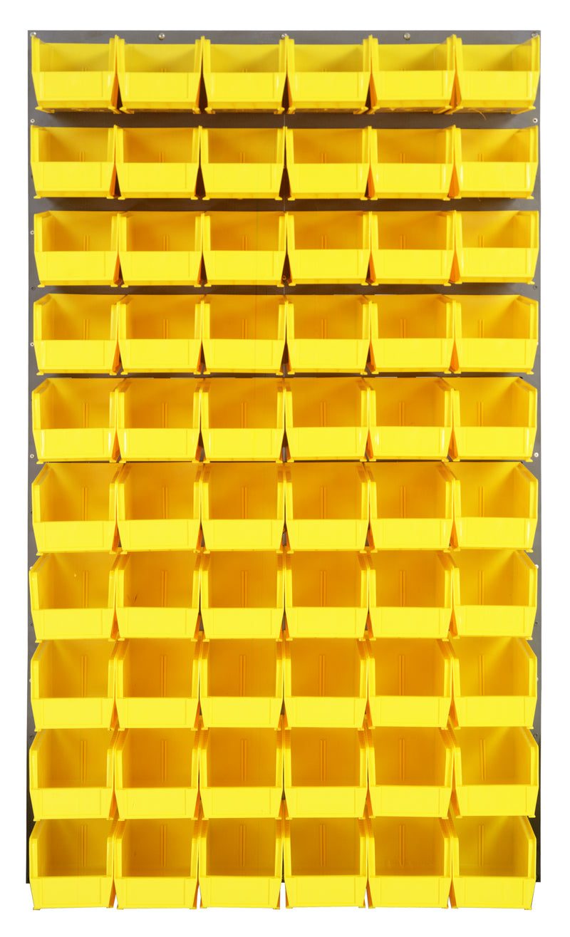 Quantum Louvered Panels with Bins – 36" x 61" – Gray – 60 QUS230 Bins – Yellow