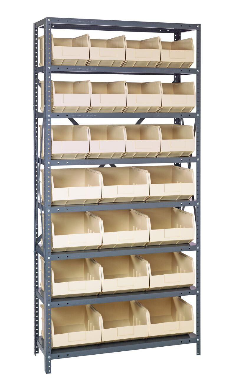 Quantum Steel Shelving with Stackable Shelf Bins – 1875-463 to 2475-483485 – 2475-483485 – Ivory